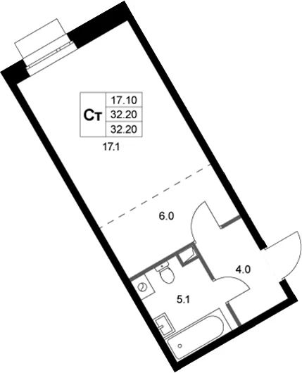 Планировка: Студия 32,2 м² в ЖК «Кореневский Форт 2.3»