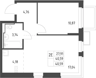 Планировка: Евродвушка 40,6 м² в ЖК «Новое Видное»