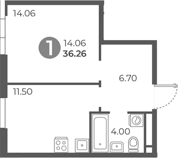 Планировка: 1-комнатная квартира 36,3 м² в ЖК «Нижегородская от Гранель»