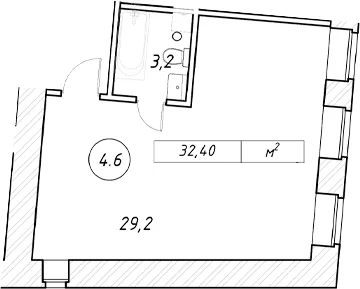Планировка: Студия 32,4 м² в ЖК «пр-кт Обуховской Обороны, 42 к2»