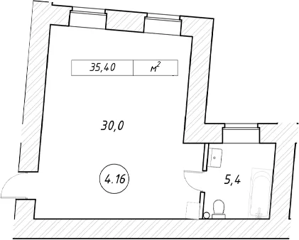 Планировка: Студия 35,4 м² в ЖК «пр-кт Обуховской Обороны, 42 к2»