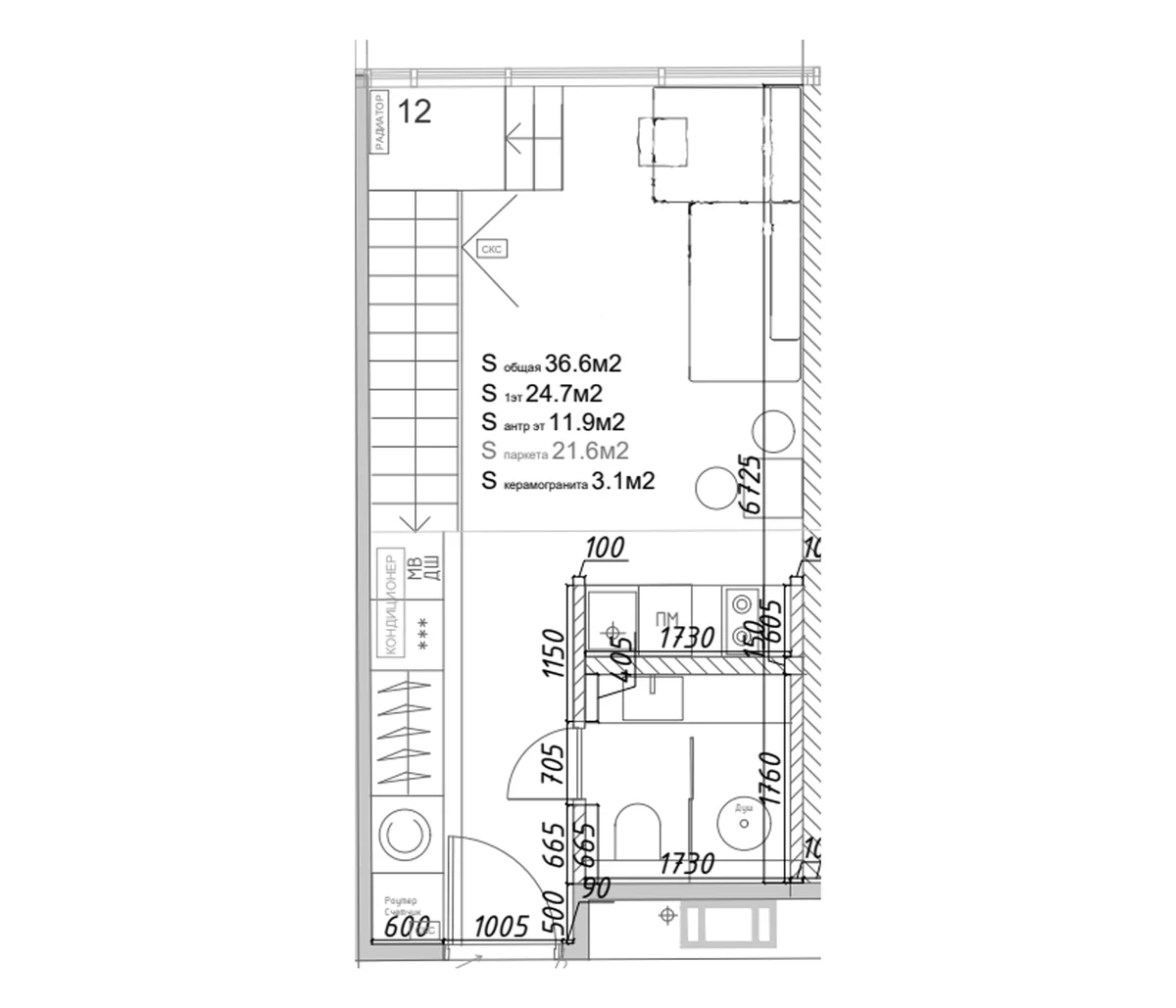 Планировка: Квартира 39,1 м² в ЖК «Yard Residence»