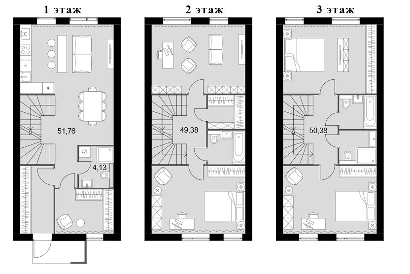 Планировка: Таунхаус 155,7 м² в ЖК «Мартемьяново Клаб»