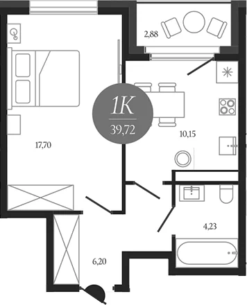 Планировка: 1-комнатная квартира 38,3 м² в ЖК «Сердце Лыткарино»