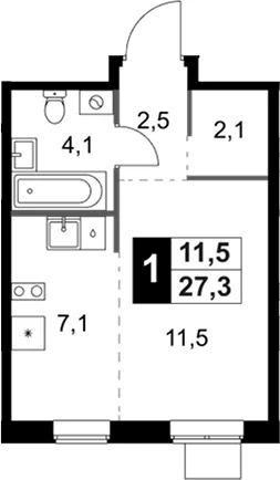 Планировка: Студия 27,2 м² в ЖК «1-й Ясеневский»