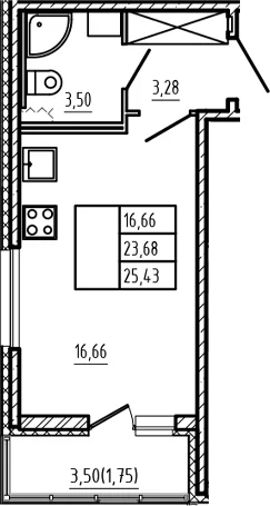 Планировка: Студия 23,7 м² в ЖК «Новая история»