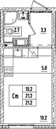 Планировка: Студия 21,2 м² в ЖК «Октябрьская набережная»
