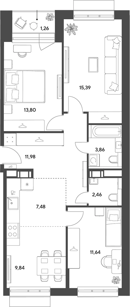 Планировка: Квартира евро-4 76,5 м² в ЖК «Публицист»