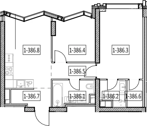 Планировка: Евротрёшка 57,5 м² в ЖК «Айс Тауэрс»