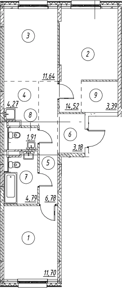 Планировка: Евротрёшка 62,2 м² в ЖК «Новые Лаврики»