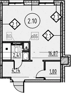 Планировка: Студия 25,8 м² в ЖК «COSMOS SMART САНКТ-ПЕТЕРБУРГ ЮЖНЫЙ ОТЕЛЬ»