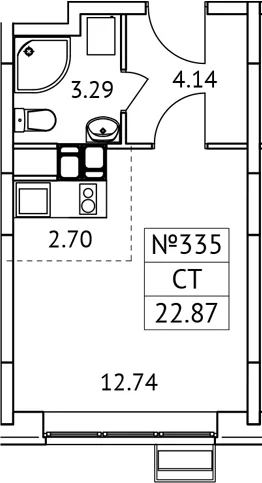 Планировка: Студия 22,9 м² в ЖК «Новотомилино»