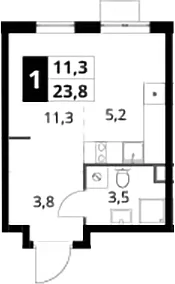Планировка: Студия 23,8 м² в ЖК «1-й Шереметьевский»
