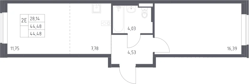 Планировка: Евродвушка 44,5 м² в ЖК «Подольские кварталы»