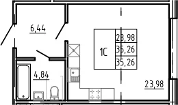 Планировка: Студия 35,3 м² в ЖК «Bereg. Курортный»