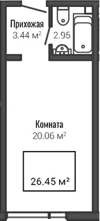 Планировка: Студия 26,5 м² в ЖК «Лайф Апарт Октябрьская»