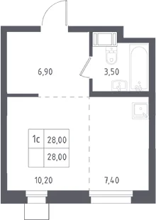 Планировка: Студия 28 м² в ЖК «Люберцы»