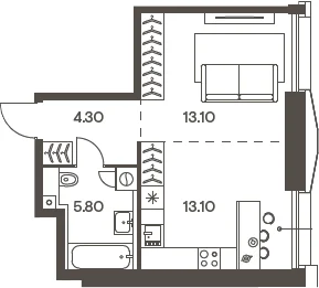 Планировка: Студия 36,3 м² в ЖК «Инджой»