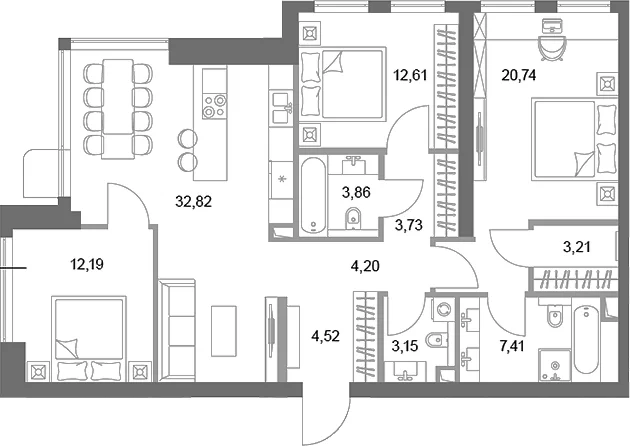 Планировка: 3-комнатная квартира 108,4 м² в ЖК «ФАЙВ ТАУЭРС»
