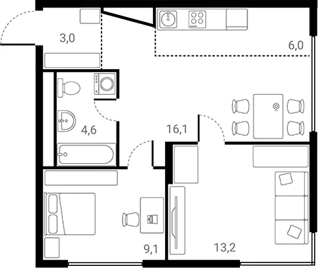 Планировка: 2-комнатная квартира 52 м² в ЖК «Лесная Коллекция»