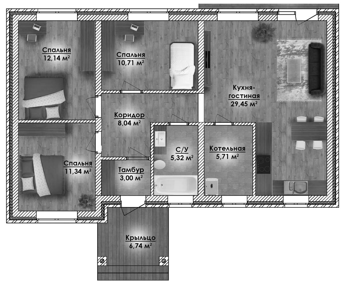 Планировка: Коттедж 90 м² в ЖК «Коттеджный поселок ВамДом Петровское»