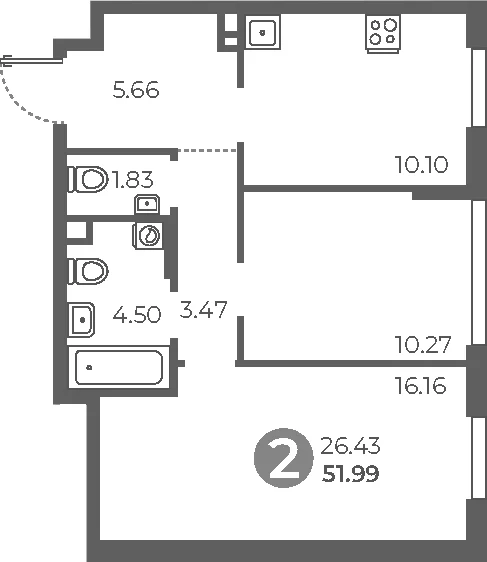 Планировка: 2-комнатная квартира 52 м² в ЖК «Нижегородская от Гранель»