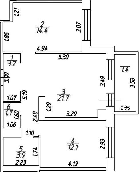 Планировка: Евротрёшка 57 м² в ЖК «Графская слобода в Песках»