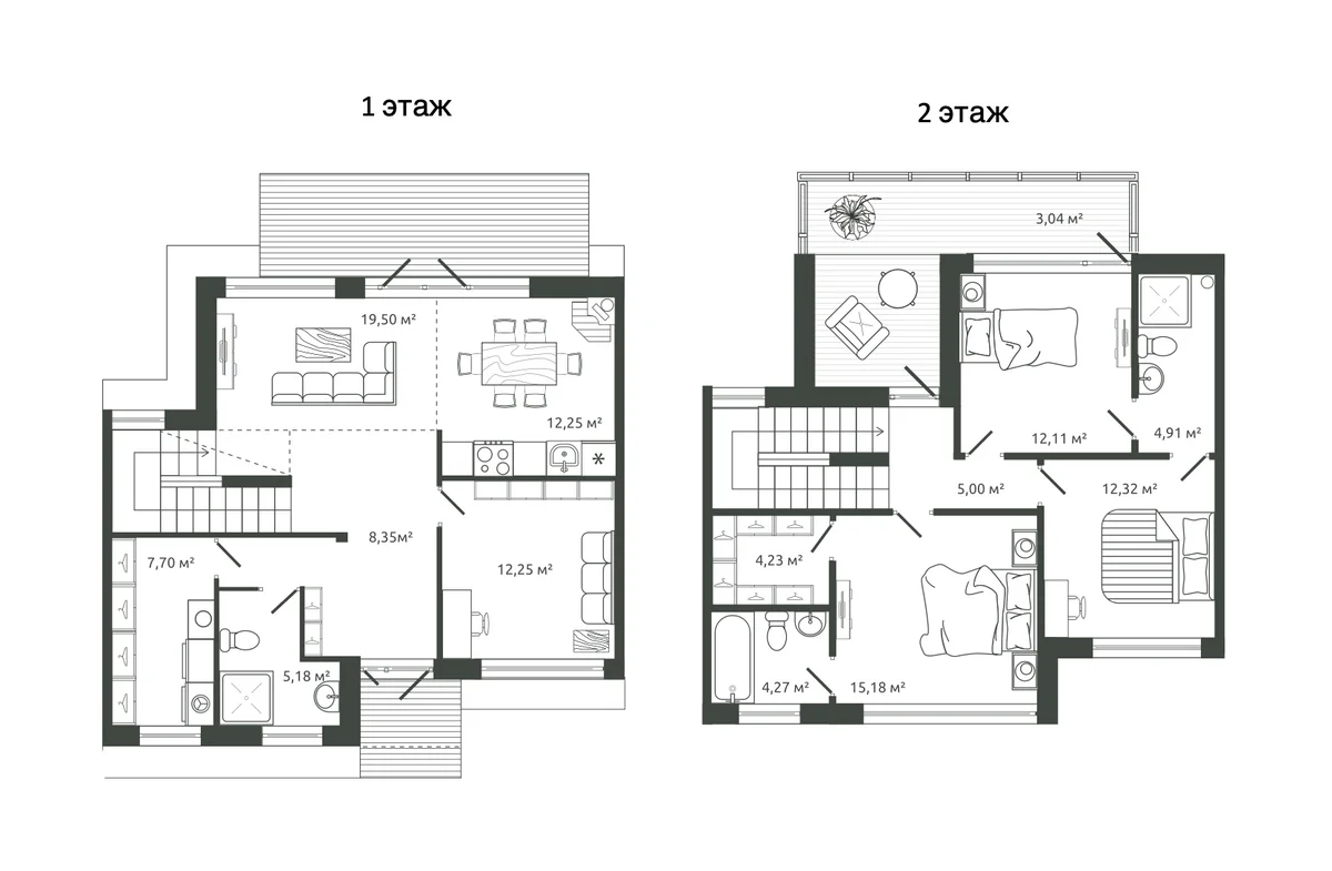 Планировка: Таунхаус 124,2 м² в ЖК «Коттеджный поселок Моменты.Репино»