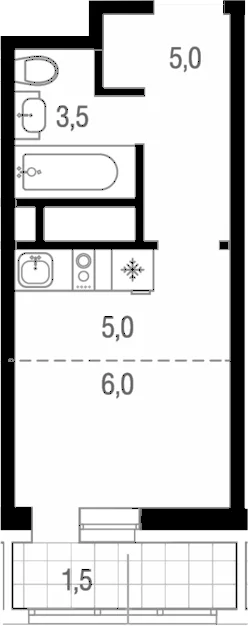 Планировка: Студия 19,5 м² в ЖК «Котельники парк»