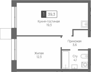 Планировка: Евродвушка 39,3 м² в ЖК «Сити квартал Отрада»
