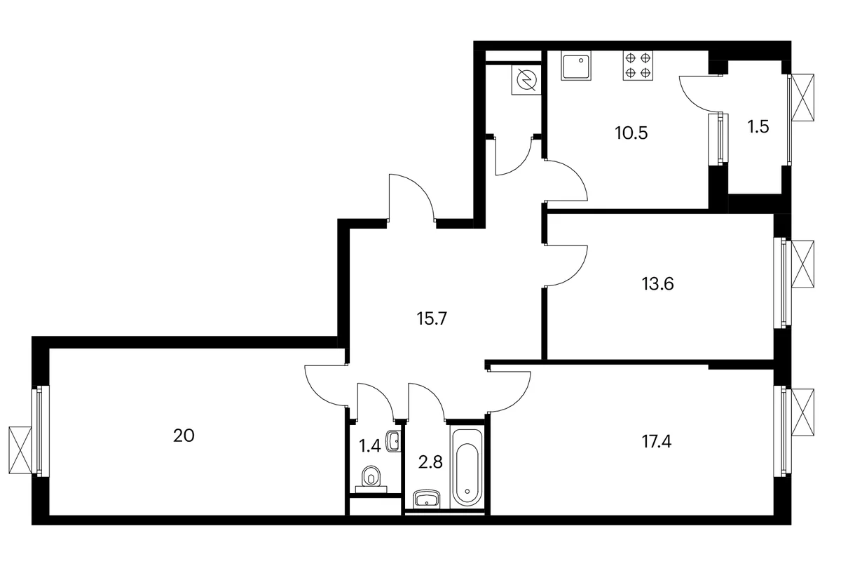 Планировка: 3-комнатная квартира 83,1 м² в ЖК «Белая Дача парк»