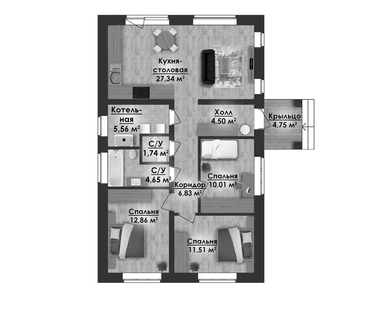 Планировка: Коттедж 90 м² в ЖК «Коттеджный поселок ВамДом Истра»