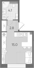 Планировка: Студия 21,9 м² в ЖК «Большая Охта»