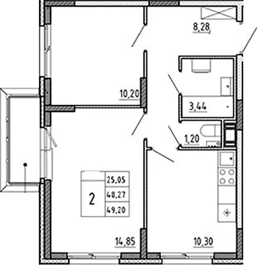 Планировка: 2-комнатная квартира 48,3 м² в ЖК «Аннино Сити»