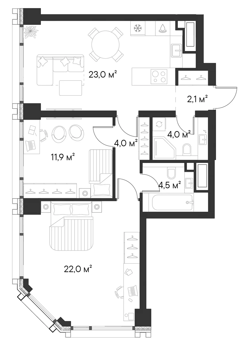 Планировка: 2-комнатная квартира 71,5 м² в ЖК «Первый Нагатинский»