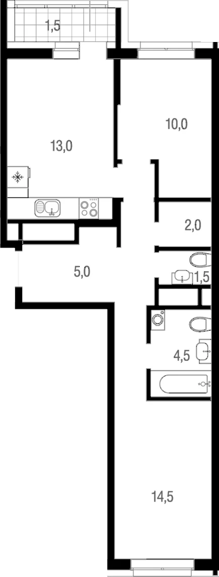 Планировка: 2-комнатная квартира 50,5 м² в ЖК «Котельники парк»