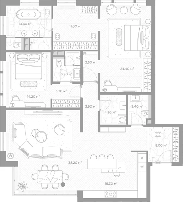 Планировка: 2-комнатная квартира 144,1 м² в ЖК «Николь»