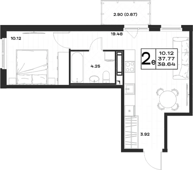 Планировка: Евродвушка 37,8 м² в ЖК «Имена»