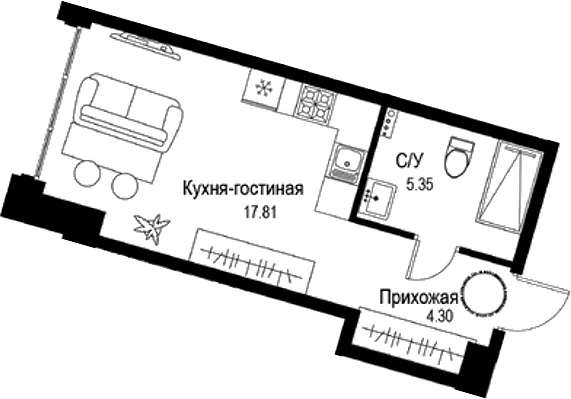 Планировка: Студия 27,5 м² в ЖК «ID Petrogradskaya»