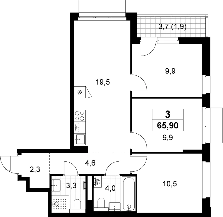 Планировка: Квартира евро-4 64 м² в ЖК «Деснаречье»