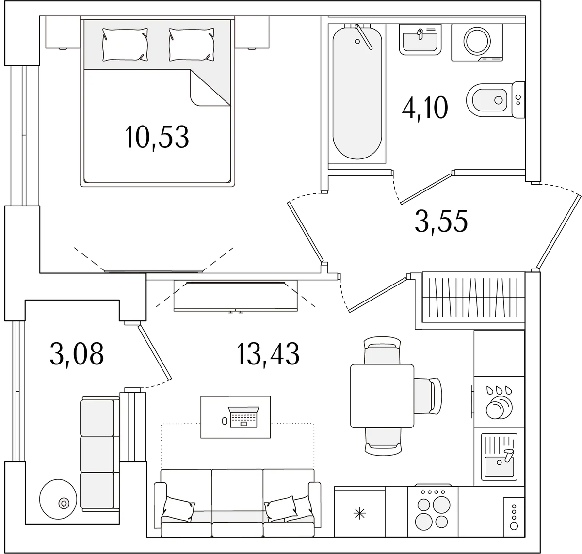Планировка: Евродвушка 31,6 м² в ЖК «Гранат»