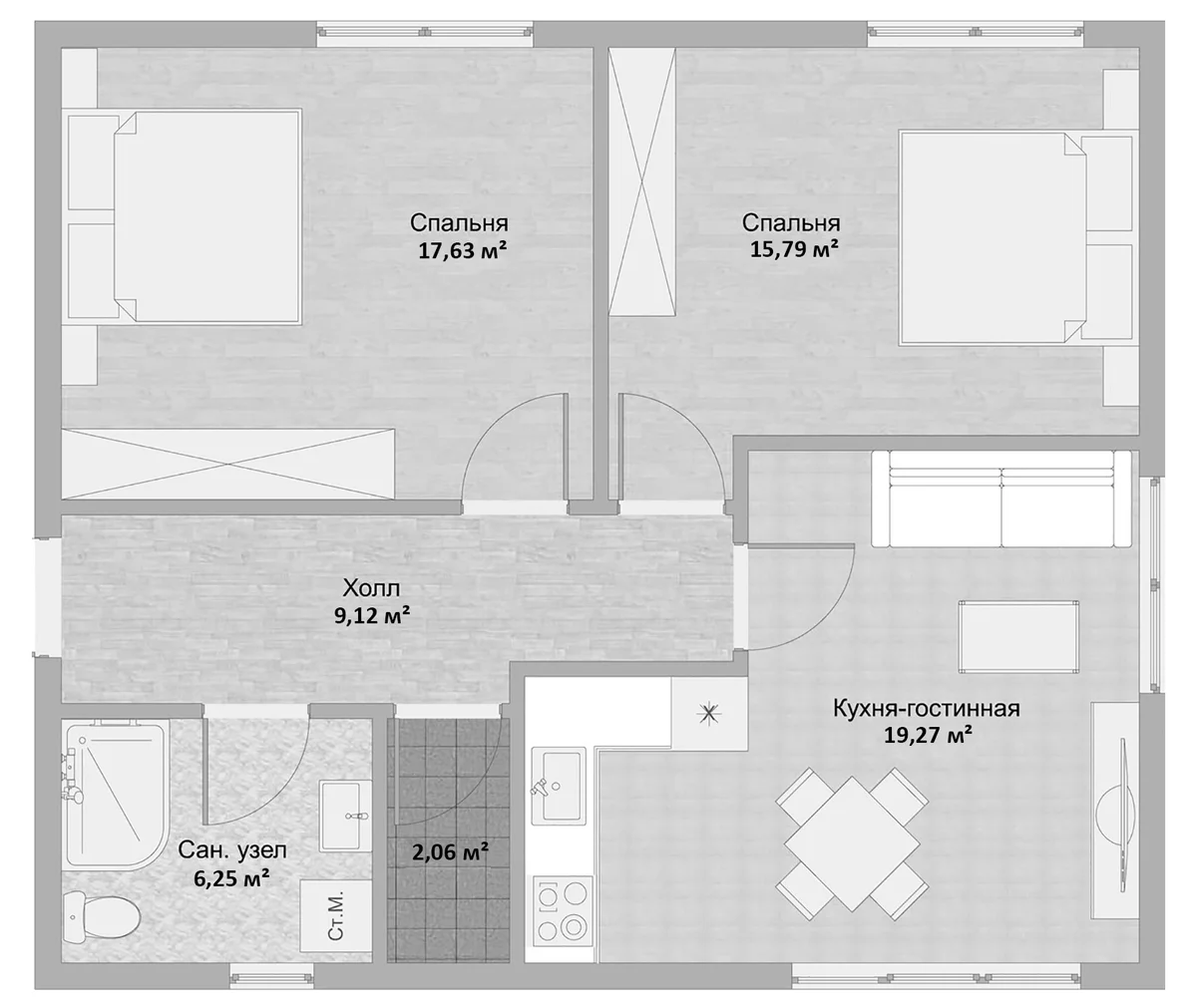 Планировка: Коттедж 70 м² в ЖК «Ломоносовское подворье. ССК-технологии»