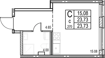 Планировка: Студия 23,7 м² в ЖК «ID Murino III»