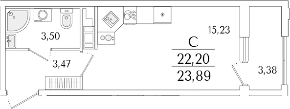 Планировка: Студия 22,2 м² в ЖК «Гранат»