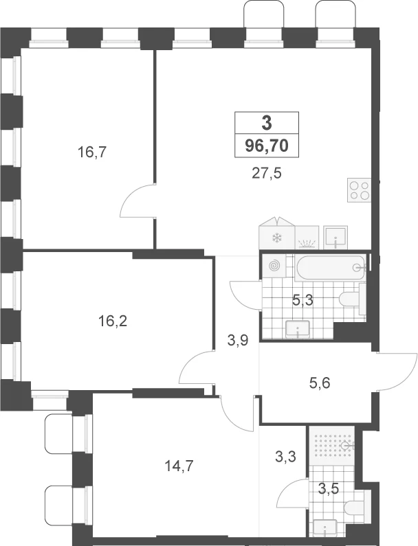 Планировка: Квартира евро-4 96,7 м² в ЖК «Деснаречье»