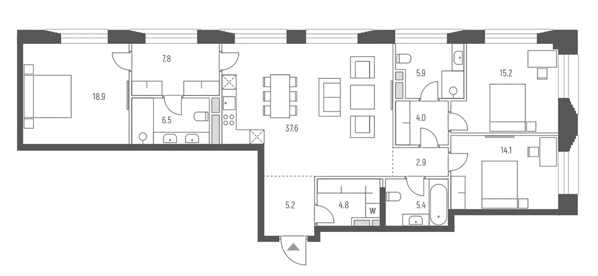 Планировка: Квартира евро-4 128,3 м² в ЖК «Веспер Кутузовский»