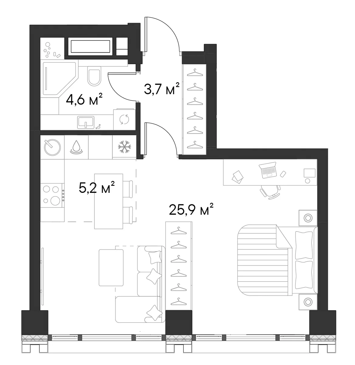 Планировка: Студия 39,4 м² в ЖК «Первый Нагатинский»