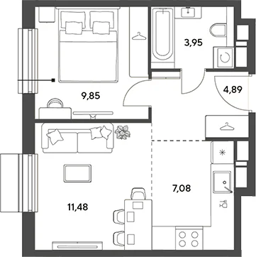 Планировка: Евродвушка 37,3 м² в ЖК «Публицист»