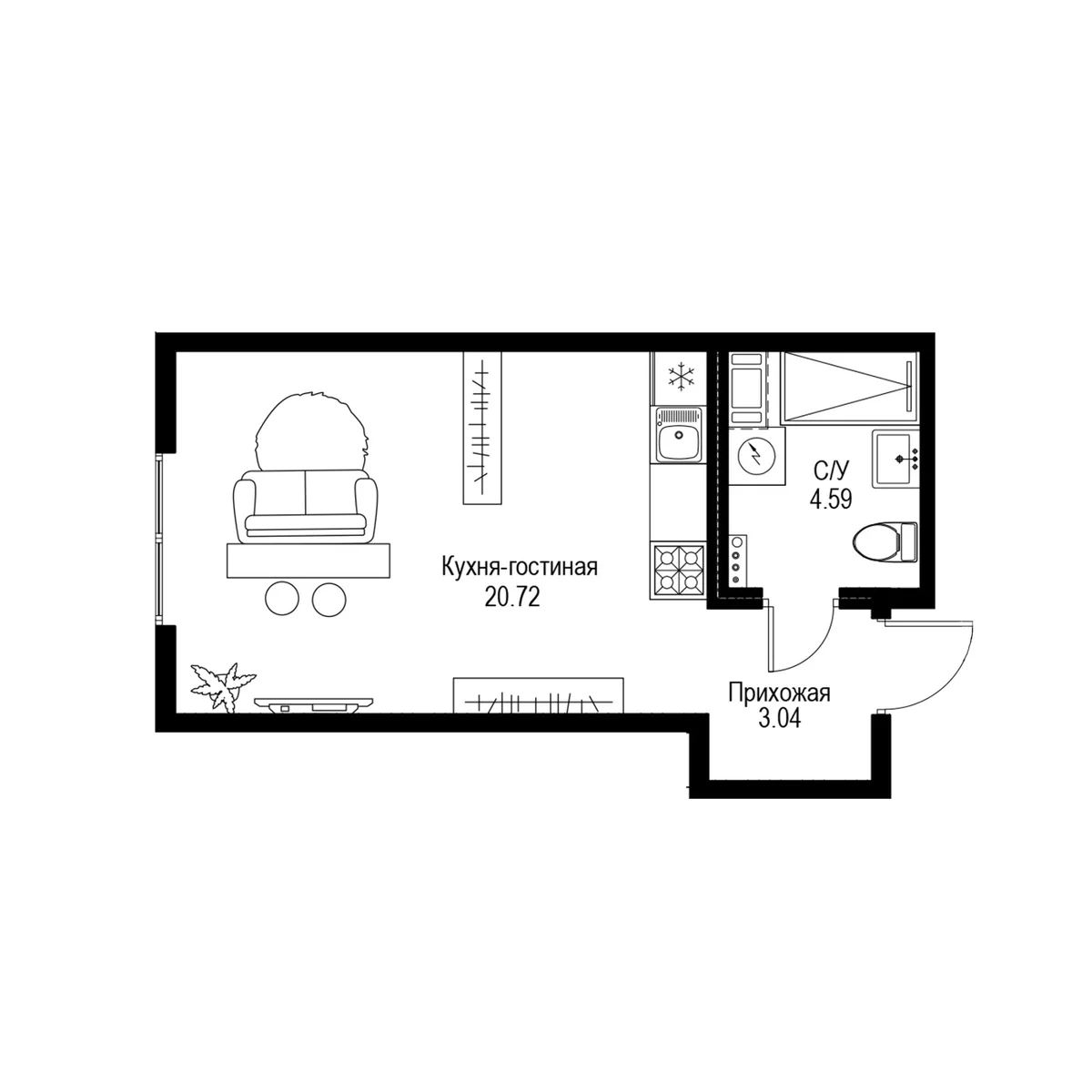 Планировка: Студия 28,4 м² в ЖК «ID Petrogradskaya»
