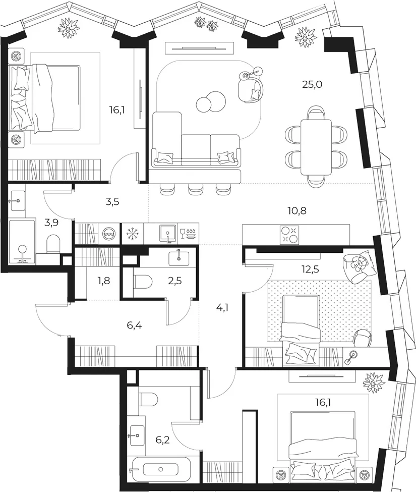 Планировка: Квартира евро-4 108,9 м² в ЖК «МАСТЕРС»